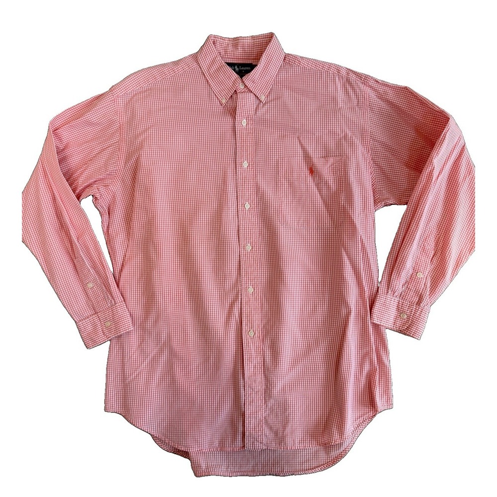 Vintage 90s Polo Ralph Lauren Blake Shirt Men's Large Cotton Orange Pony LS